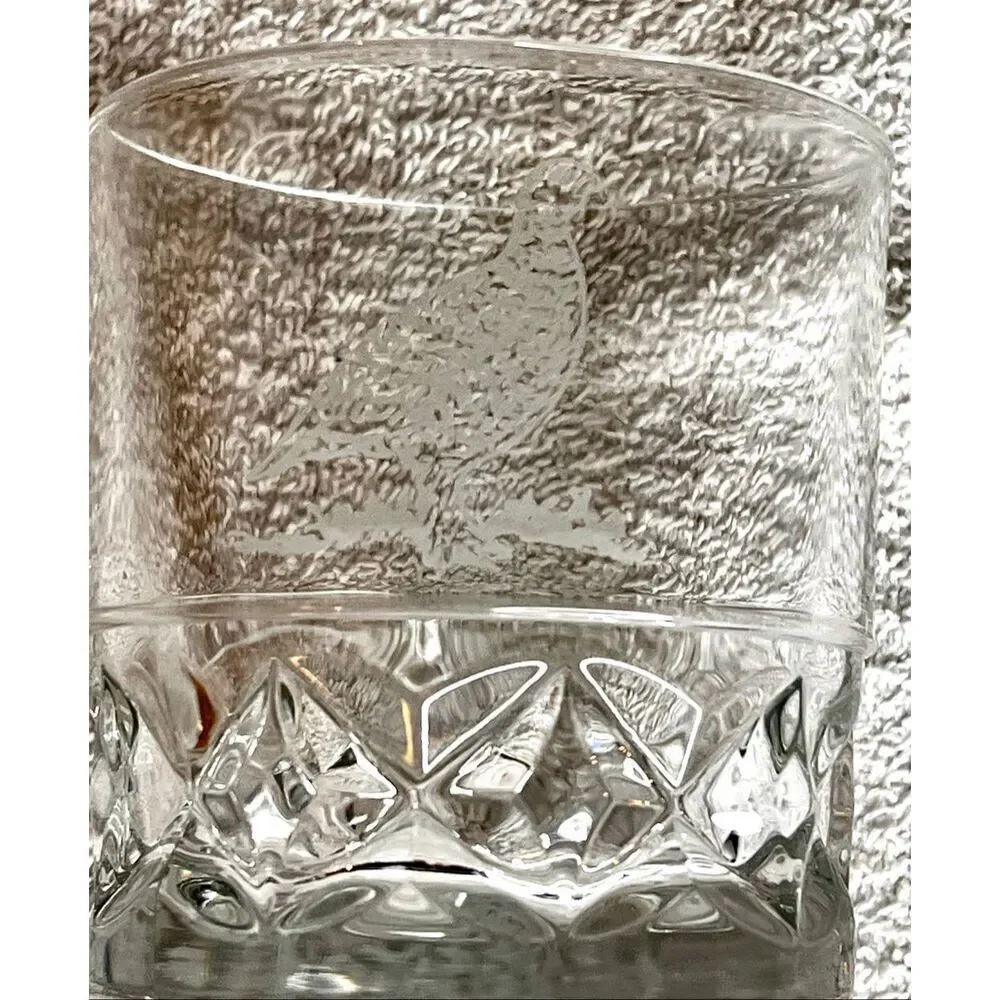 Set of 2 Vintage The Famous Grouse Scotch Whisky Low Ball Glasses Etched France